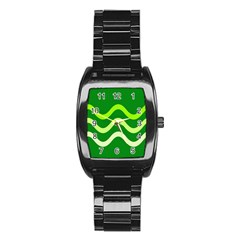 Green Waves Stainless Steel Barrel Watch