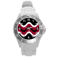 Decorative Waves Round Plastic Sport Watch (l) by Valentinaart