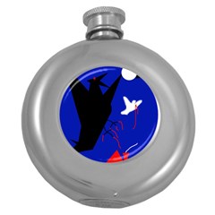 Night Birds  Round Hip Flask (5 Oz) by Valentinaart