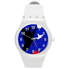 Night Birds  Round Plastic Sport Watch (m)