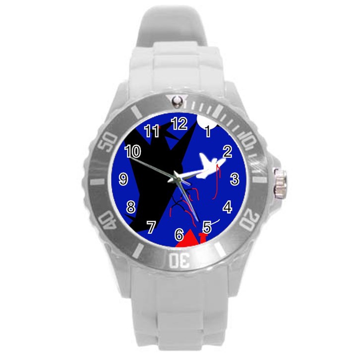 Night birds  Round Plastic Sport Watch (L)