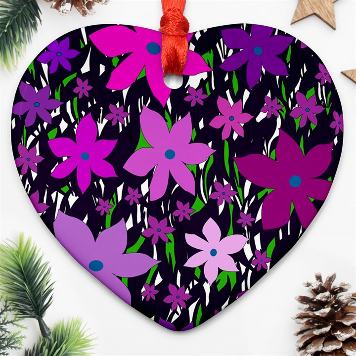 Purple Fowers Ornament (Heart) 