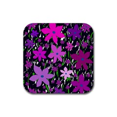 Purple Fowers Rubber Coaster (square)  by Valentinaart