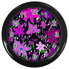 Purple Fowers Wall Clocks (black)