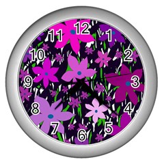 Purple Fowers Wall Clocks (silver) 