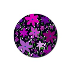 Purple Fowers Rubber Coaster (round)  by Valentinaart