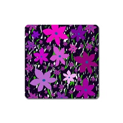 Purple Fowers Square Magnet