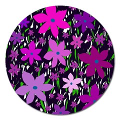 Purple Fowers Magnet 5  (round) by Valentinaart