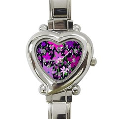 Purple Fowers Heart Italian Charm Watch