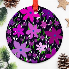 Purple Fowers Round Ornament (two Sides)  by Valentinaart