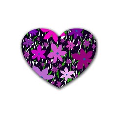 Purple Fowers Rubber Coaster (heart)  by Valentinaart