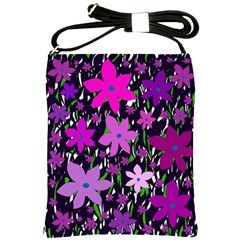 Purple Fowers Shoulder Sling Bags by Valentinaart