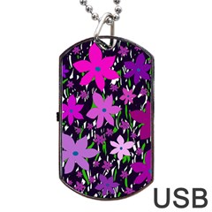 Purple Fowers Dog Tag Usb Flash (two Sides) 