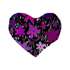 Purple Fowers Standard 16  Premium Heart Shape Cushions