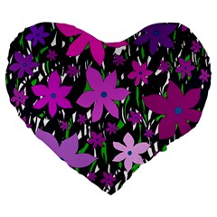 Purple Fowers Large 19  Premium Heart Shape Cushions