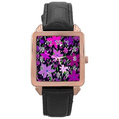 Purple Fowers Rose Gold Leather Watch  by Valentinaart