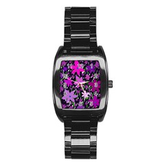 Purple Fowers Stainless Steel Barrel Watch by Valentinaart