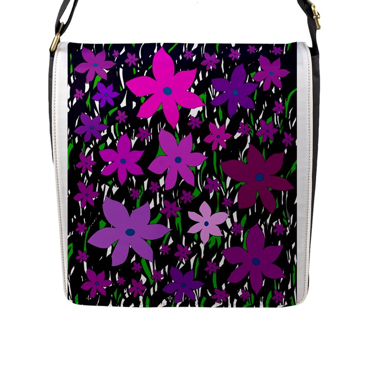 Purple Fowers Flap Messenger Bag (L) 