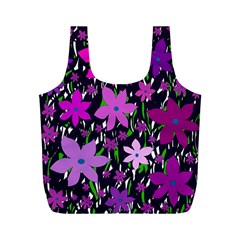 Purple Fowers Full Print Recycle Bags (m)  by Valentinaart