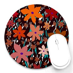 Orange Flowers  Round Mousepads by Valentinaart