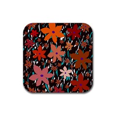 Orange Flowers  Rubber Coaster (square)  by Valentinaart