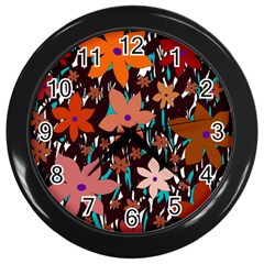 Orange Flowers  Wall Clocks (black)