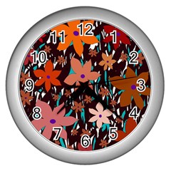 Orange Flowers  Wall Clocks (silver) 