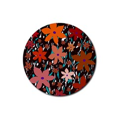 Orange Flowers  Rubber Coaster (round)  by Valentinaart