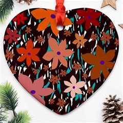 Orange Flowers  Heart Ornament (2 Sides) by Valentinaart