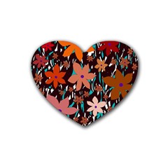 Orange Flowers  Rubber Coaster (heart)  by Valentinaart