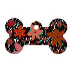 Orange Flowers  Dog Tag Bone (one Side)