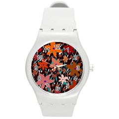 Orange Flowers  Round Plastic Sport Watch (m)