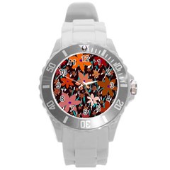 Orange Flowers  Round Plastic Sport Watch (l) by Valentinaart