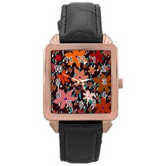 Orange Flowers  Rose Gold Leather Watch 