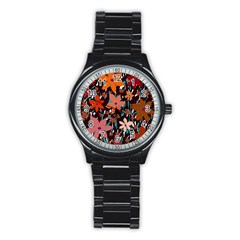 Orange Flowers  Stainless Steel Round Watch