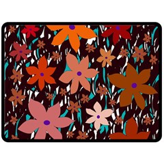 Orange Flowers  Double Sided Fleece Blanket (large) 