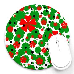 Red And Green Christmas Design  Round Mousepads by Valentinaart