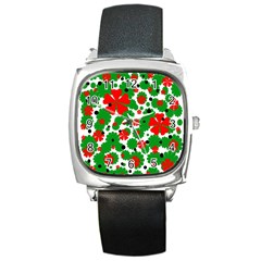 Red And Green Christmas Design  Square Metal Watch by Valentinaart