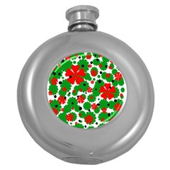 Red And Green Christmas Design  Round Hip Flask (5 Oz) by Valentinaart