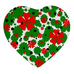 Red And Green Christmas Design  Heart Ornament (2 Sides) by Valentinaart