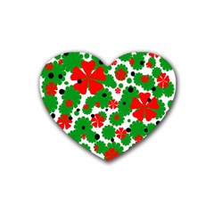 Red And Green Christmas Design  Rubber Coaster (heart)  by Valentinaart