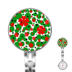 Red And Green Christmas Design  Stainless Steel Nurses Watch by Valentinaart