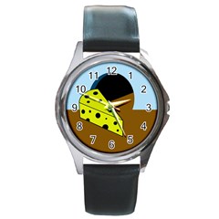 Cheese  Round Metal Watch by Valentinaart