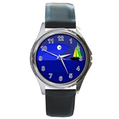 Blue Monster Fish Round Metal Watch