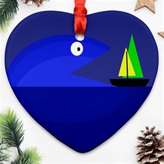 Blue Monster Fish Heart Ornament (2 Sides) by Valentinaart