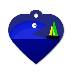 Blue Monster Fish Dog Tag Heart (one Side)