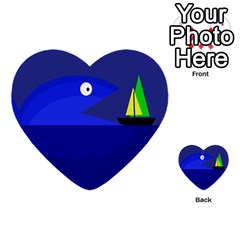 Blue Monster Fish Multi-purpose Cards (heart)  by Valentinaart