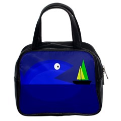 Blue Monster Fish Classic Handbags (2 Sides) by Valentinaart