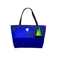 Blue Monster Fish Shoulder Handbags by Valentinaart