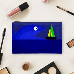 Blue Monster Fish Cosmetic Bag (medium)  by Valentinaart